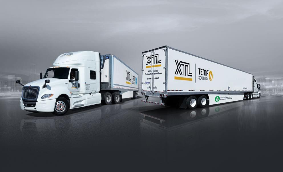 Two XTL transports with refrigerated and heated temperature controlled transport temp solution trailers