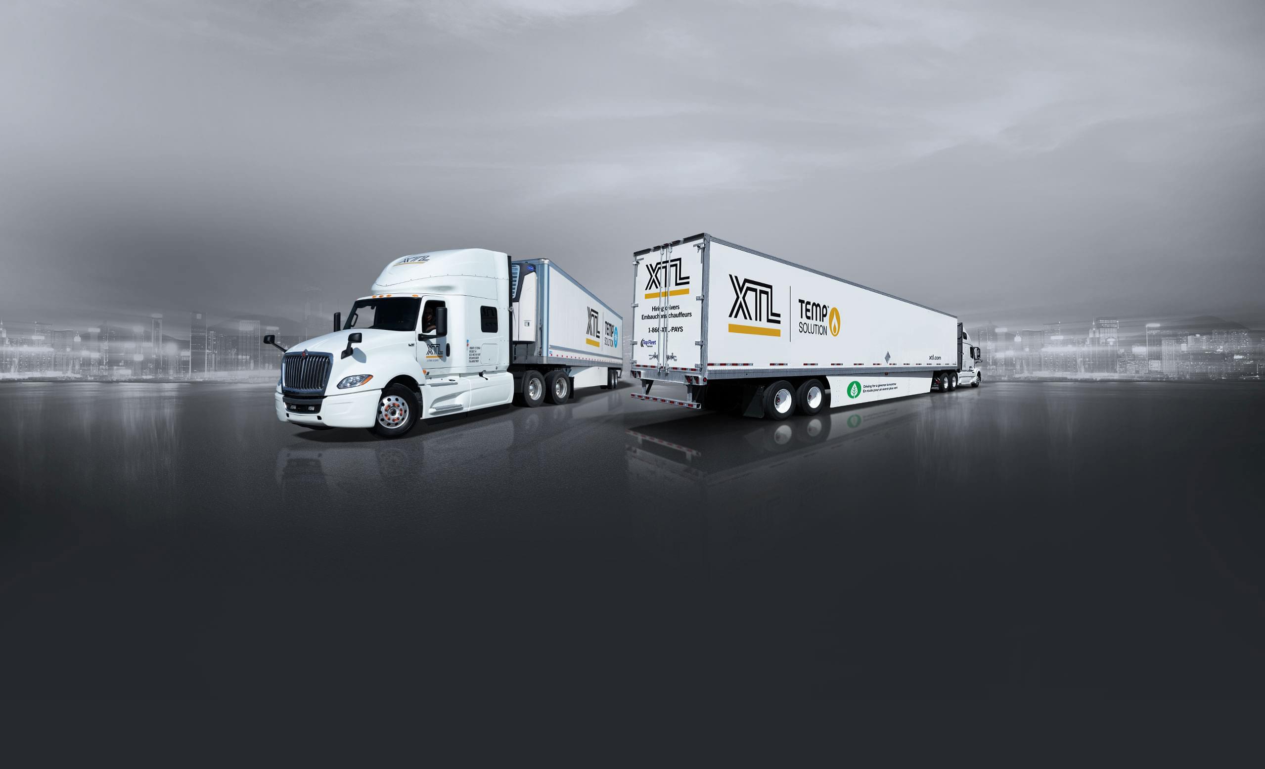 Two XTL transports with refrigerated and heated temperature controlled transport temp solution trailers