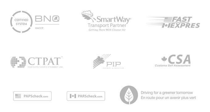 FAST EXPRES logo, CTPAT logo, PIP logo, CSA logo, PAPS logo, PARS logo, Driving for a greener tomorrow logo, SmartWay log
